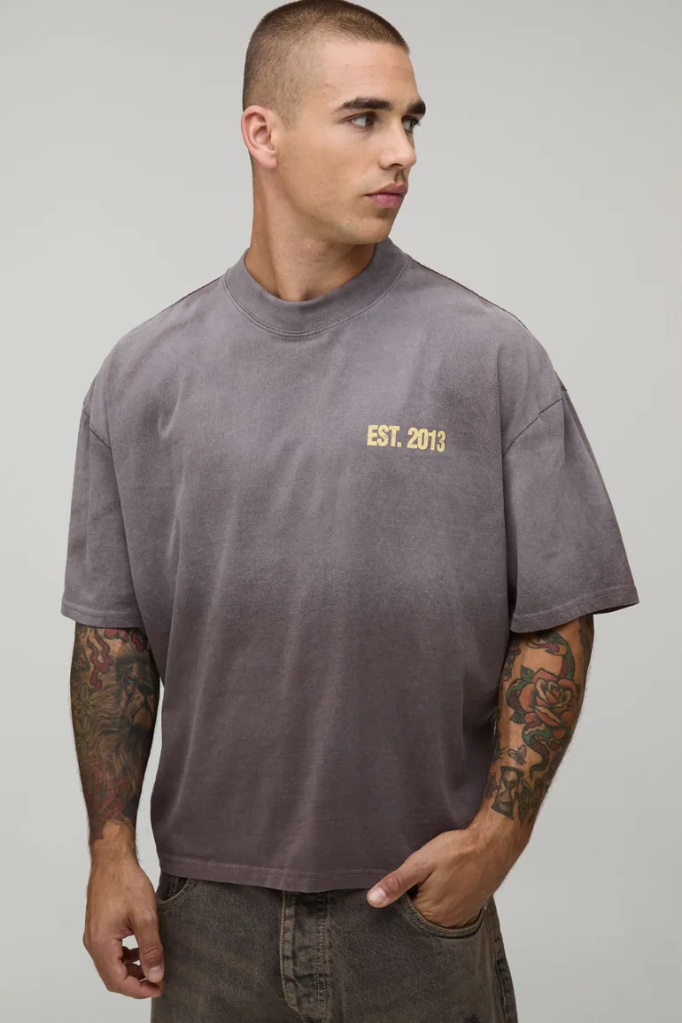 Washed Chocolate Oversized Printed Spray Wash T-Shirt - washed chocolate