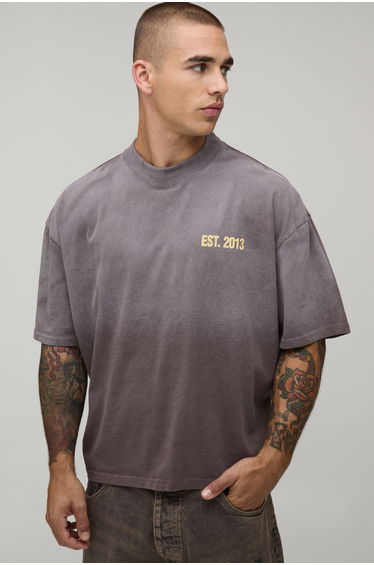 Washed Chocolate Oversized Printed Spray Wash T-Shirt - washed chocolate