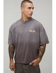 Washed Chocolate Oversized Printed Spray Wash T-Shirt - washed chocolate