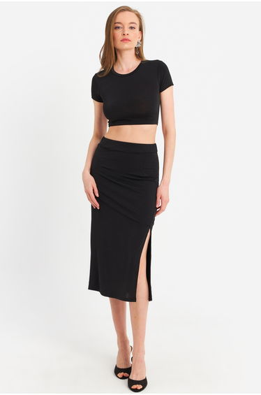 Women's Black Crop Skirt Suit