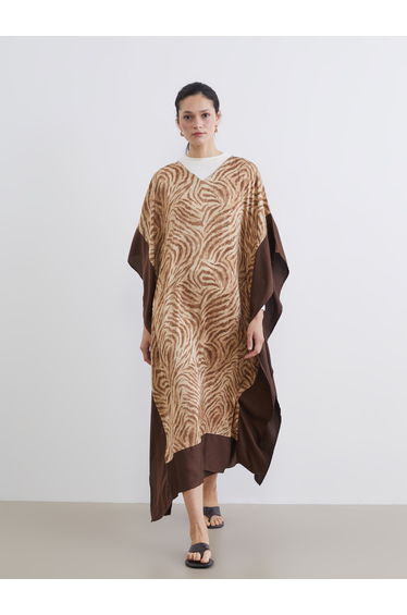 V Neck Patterned Satin Dress