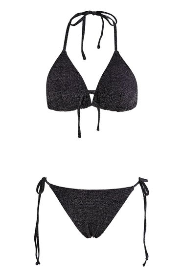 Dazzling Metallic Tie-String Bikini Set in Black