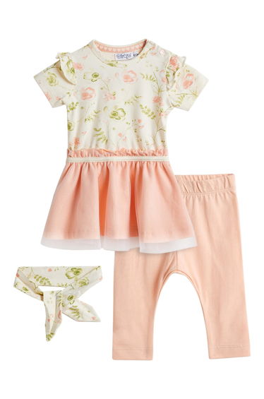 Pack of 3 - Floral Print Cotton Top, Leggings and Headband
