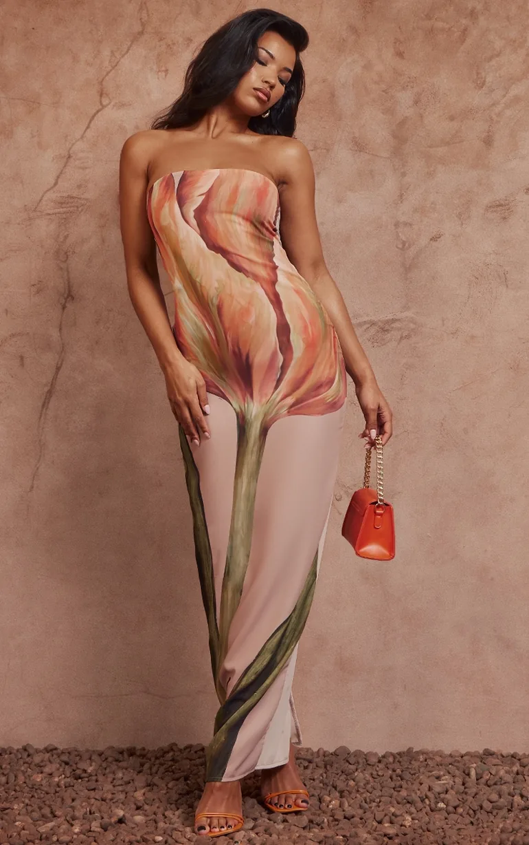 stone oversized chiffon floral print bandeau maxi dress Shop Stone Oversized Chiffon Floral Print Bandeau Dress Online in Oman