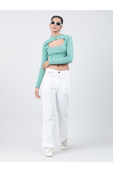 Women High Rise Solid Bootcut Jeans