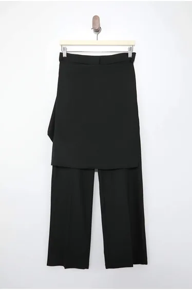 Black Skirt Closure Wide Leg /Wide Leg Fabric Trousers