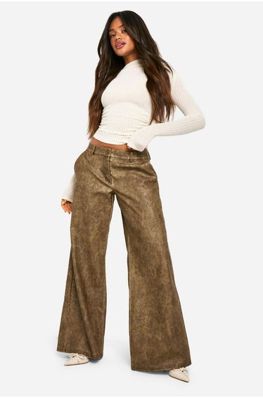 Low Rise Washed Pu Wide Leg Trouser - vintage wash