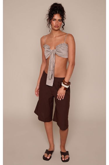 Grey Stripe Shirting Detail Strappy Top