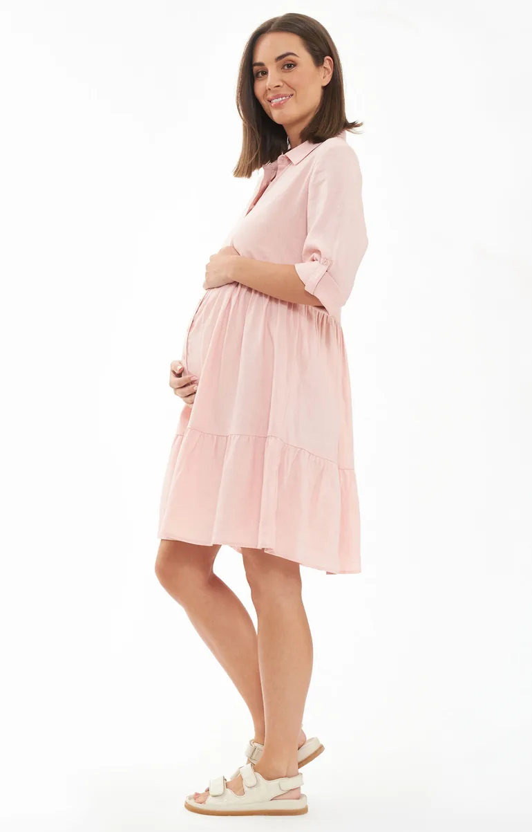 Shop Adel Linen Maternity and Nursing Dress (Soft Pink) Online in Bahrain
