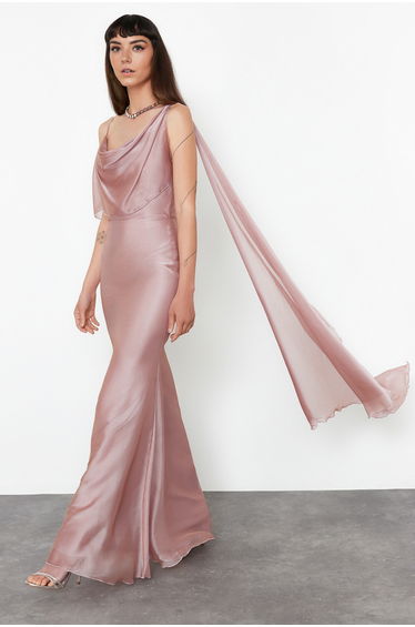 Dried Rose Chiffon Woven Long Evening Dress