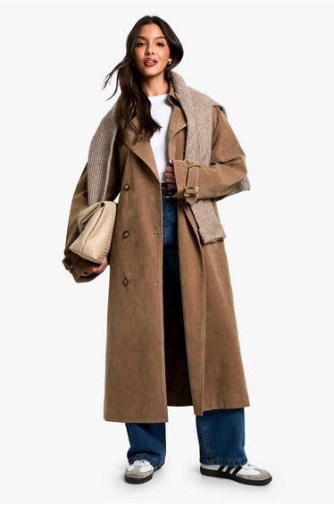 Vintage Look Suedette Trench Coat - taupe