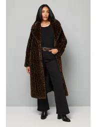 Petite Leopard Faux Fur Coat
