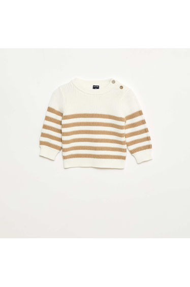 Striped Cotton Sweater BEIGE