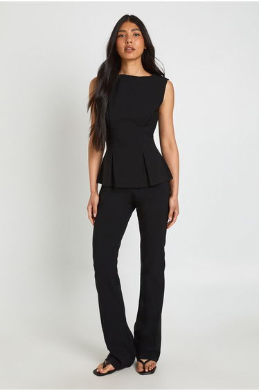 Tall Bengaline Cinched Waist Sleeveless Top - black