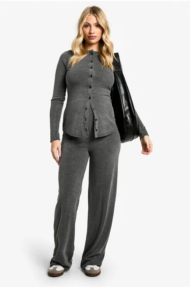 Maternity Soft Knit Button Cardigan & Wide Leg Trouser