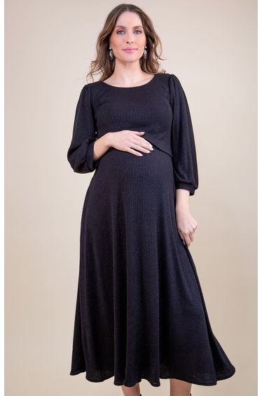 Vivian Ribbed Nursing Dress Sparkle Black