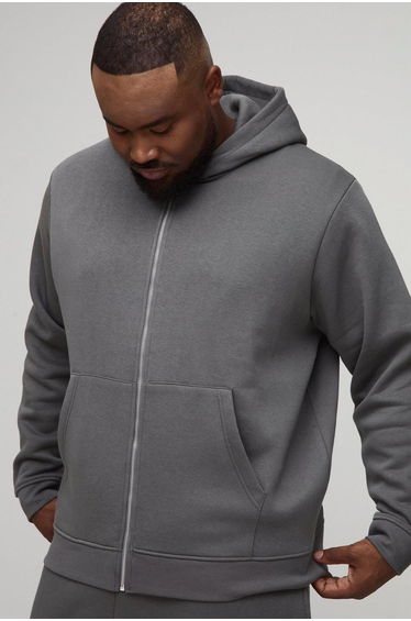 Plus Basic Oversized Zip Through Hoodie - charcoal