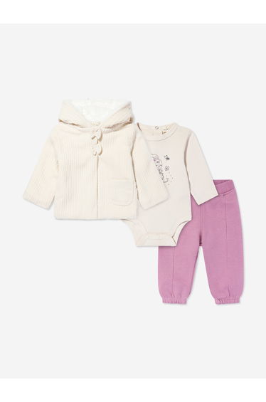 Mininio Baby Girls 3 Piece Outfit Set in Pink