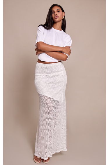 White Lace Asymmetric Maxi Skirt