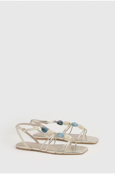 Bead Detail Strappy Sandals - gold