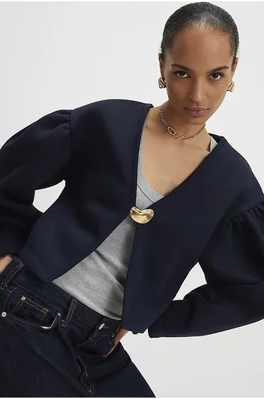 كارديغان كحلي محبوك بأكمام طويلة