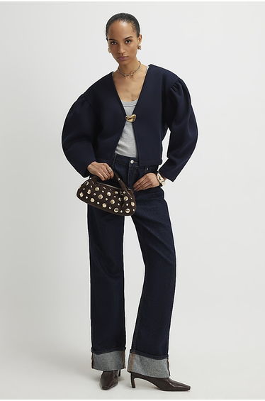 Navy Long Sleeve Button Detail Cardigan