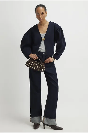 كارديغان كحلي محبوك بأكمام طويلة