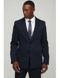 Slim Fit Single Breasted Twill Blazer - navy