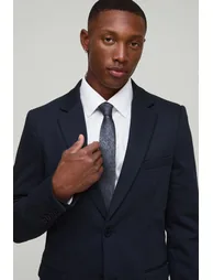 Slim Fit Single Breasted Twill Blazer - navy - 2