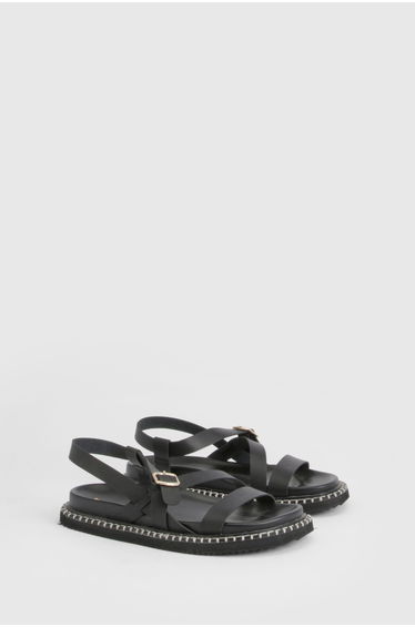Cross Over Detail Platform Sandals - black