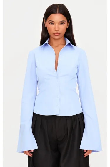 قميص بريتي ليتل ثينق قطن أزرق بأكمام طويلة بأزرار