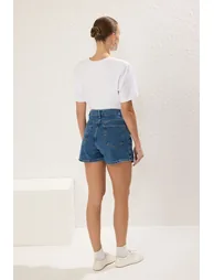 Blue Slit Mini Denim Shorts Skirt - 3
