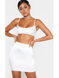 White Satin Scoop Neck Crop Top - 3