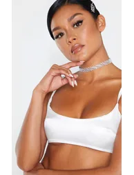 White Satin Scoop Neck Crop Top - 4