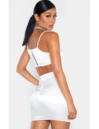 White Satin Scoop Neck Crop Top - 1