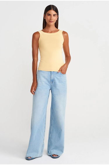 Dilvin Sleeveless Ribbed Square-neck Blouse