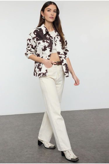 Multicolored Cow Print Denim Jacket