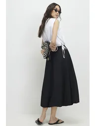 Black Bubble Hem Midi Skirt - 2