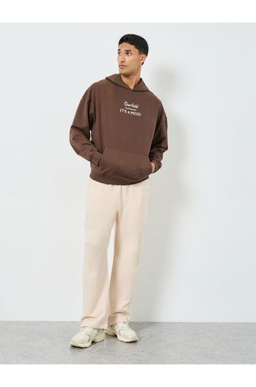 Men Brown Garfield Food Graphic Hoodie