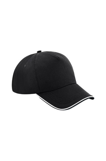 Beechfield Authentic Piped 5 Panel Cap - Black/White