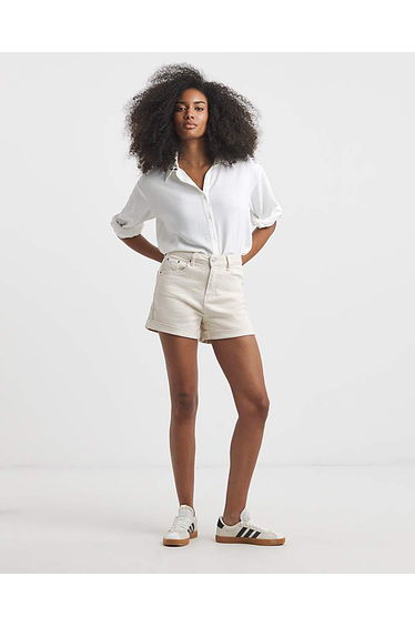 Ecru Roll Hem Mom Short
