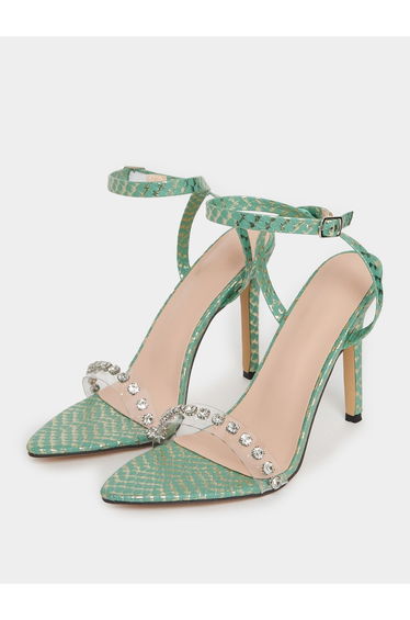 Embellished Transparent Strap Stiletto Heel Sandals