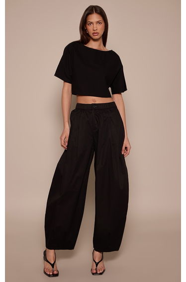 Black Linen Short Sleeve Cape Top