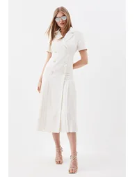 Pleated A-Line Midi Blazer Dress