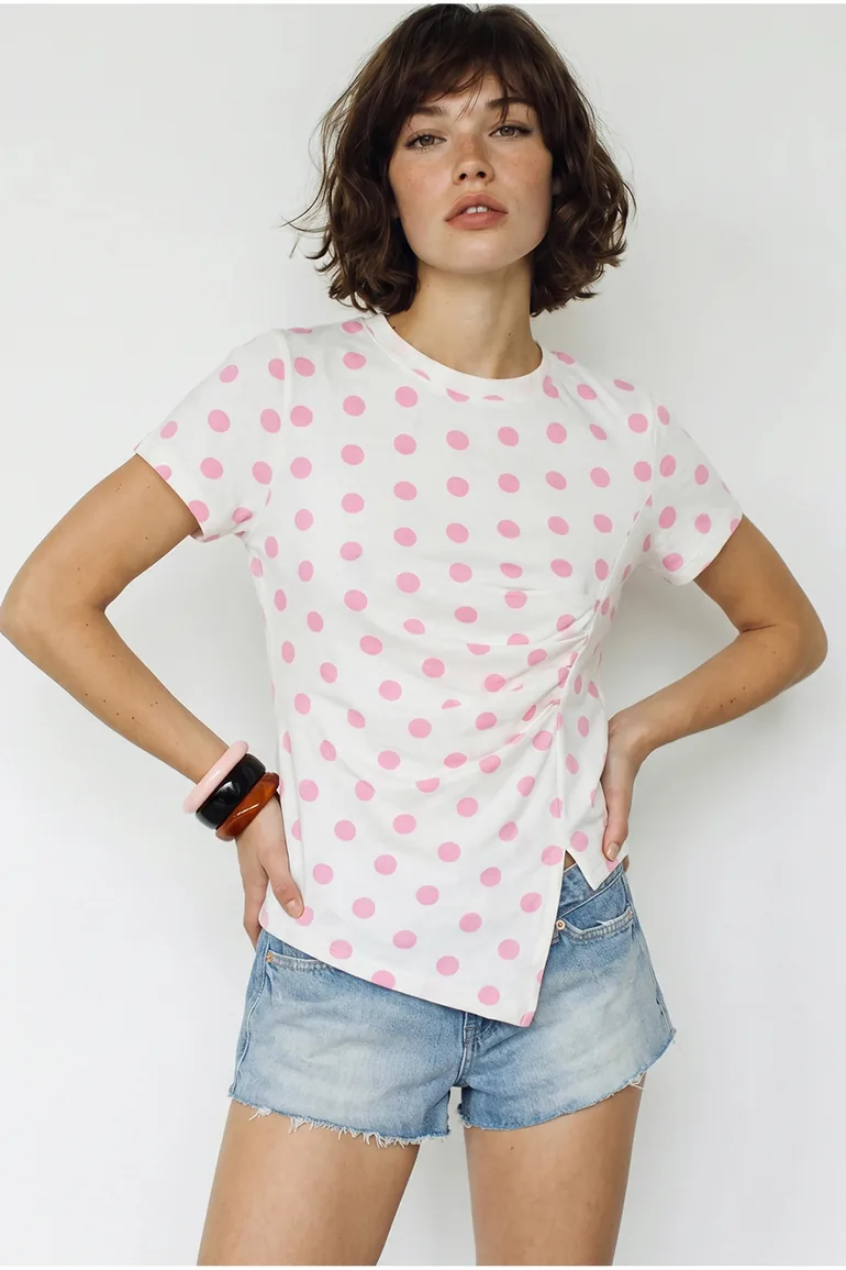 LUCCI Women's Fitted Polka Dot Crew Neck T-Shirt - 1