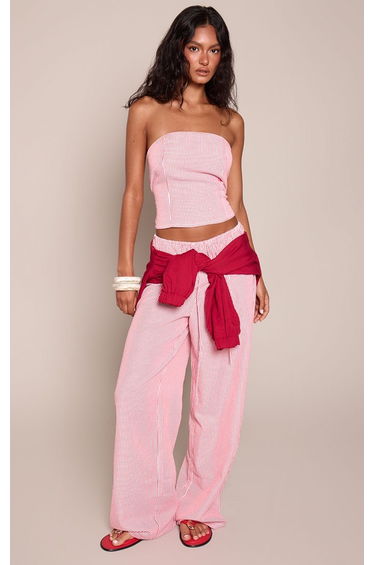 Red Pinstripe Elasticated Trousers Co-ord
