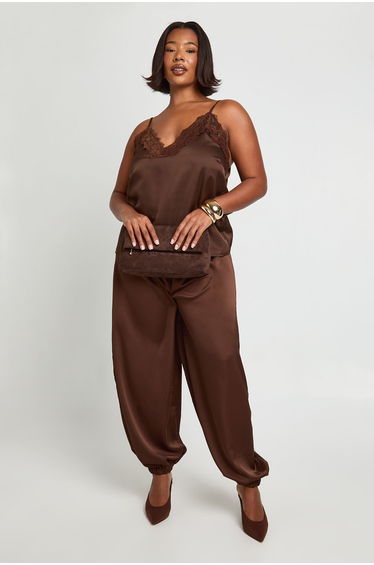 Plus Lace Trim Cami Top - chocolate