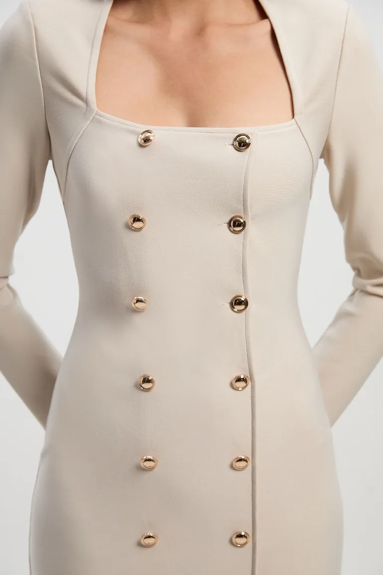 Figure Form Woven Mix Military Button Blazer Knit Midi Dress - 2