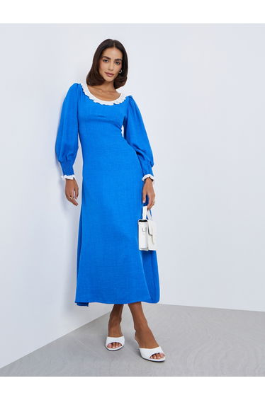 Women Lace Trim A-Line Midi Dress