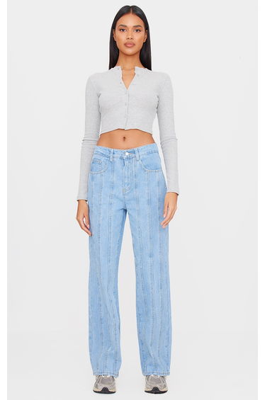 Light Blue Wash Seam Detail Straight Leg Jean